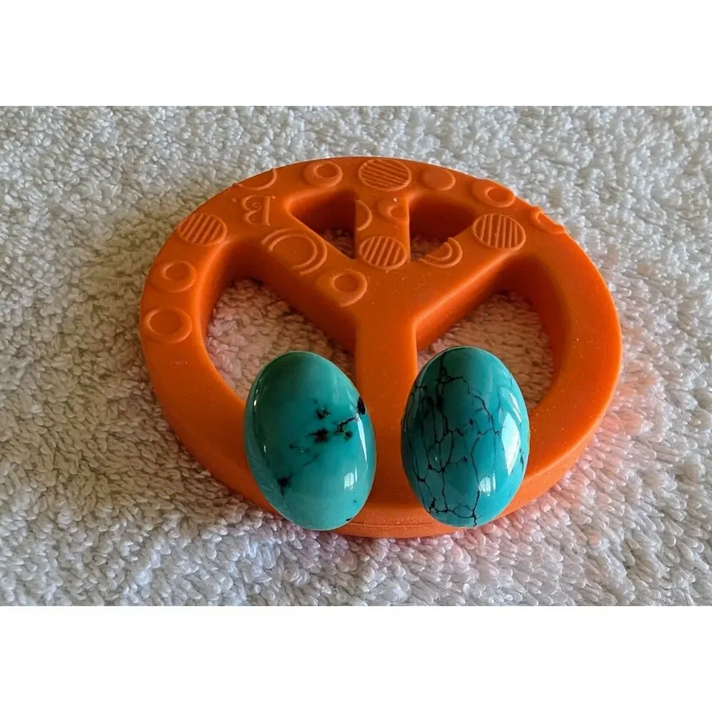 Vintage Turquoise Style Oval Cufflinks Gold Tone Southwestern Boho